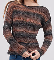Вязаный женский джемпер крупной структурной вязки. Женский зимний джемпер. Вязаный женский свитер 44, оранжевый меланж