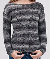 Вязаный женский джемпер крупной структурной вязки. Женский зимний джемпер. Вязаный женский свитер 44, серый меланж
