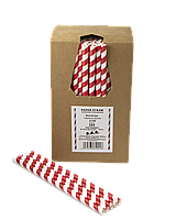 Трубочка паперова BAR 197x8 мм, 250 шт. Червона смужка (2130)