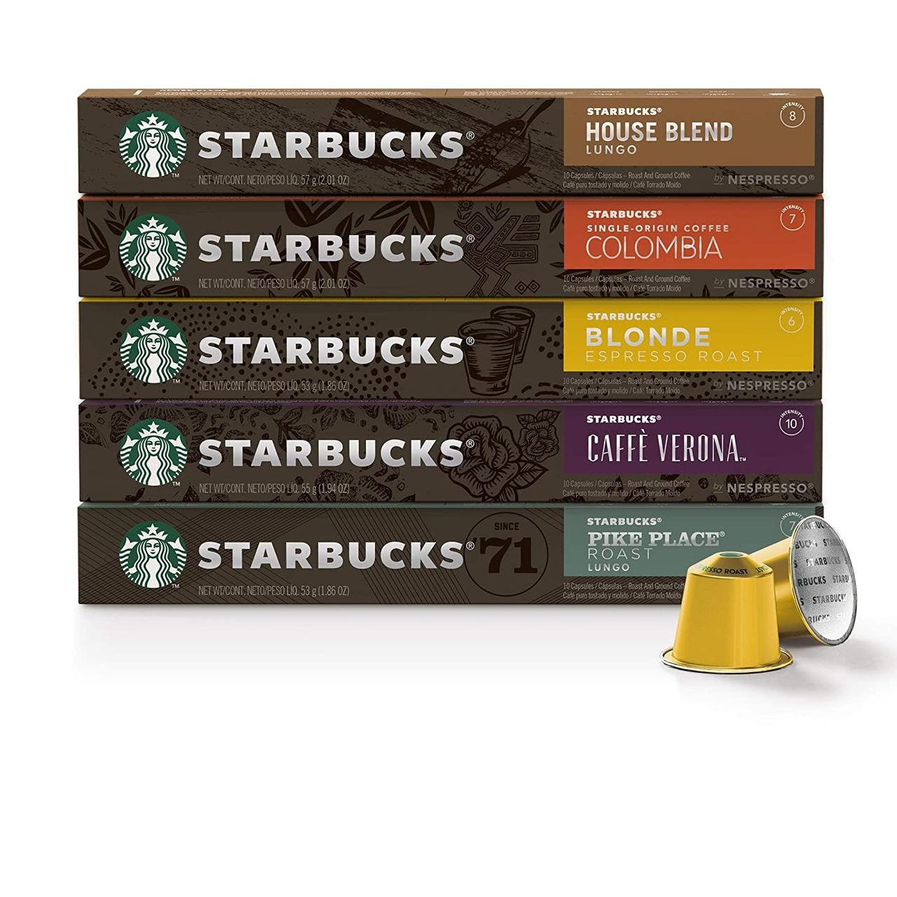 Кава в капсах Starbucks by Nespresso 50-count single serve capsules, 10 of each flavor