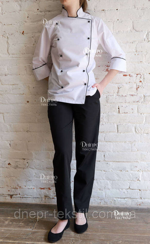 Костюм для повара (белый китель и черные брюки). Поварская униформа - фото 1 - id-p1252360900