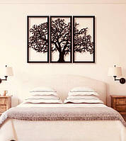 Декоративне пано з металу Зимове дерево 3 в 1, комбінація із 3 картин на стіну
