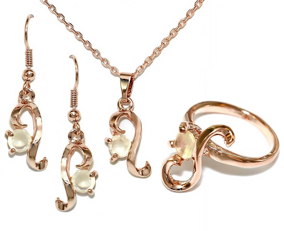 Булатний набір з фіанітами. Позолота ЧВ. Кулон, ланцюжок 44 см, сережки та кільце у подарунок