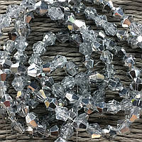 Бусины на нитке Стекло биконус цвет серый+серебро d=4мм (~100 бусин на нитке)