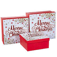 Комплект новорічних подарункових коробок "Merry Christmas" 3 шт. середні (20х20х9.5 см) можна поштучно