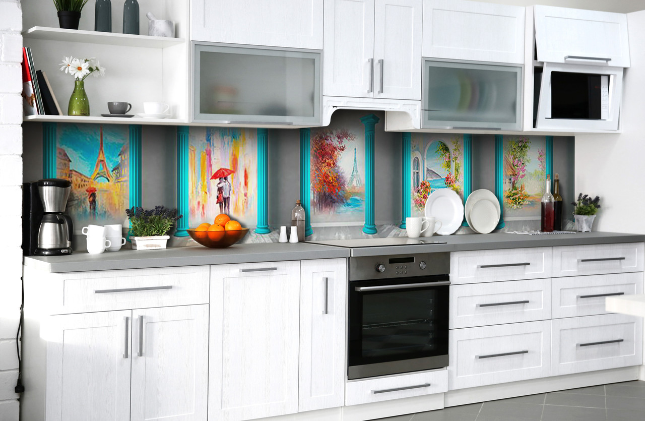 Вініловий 3Д кухонний фартух Бірюзові Колони плівка ПВХ скіналі картини Абстракція Блакитний 600*2000 мм