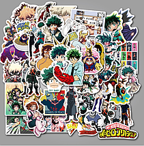 Набір вінілових наклейок стикерів Аніме My Hero Academia Стікербомбінг на автотелефон ноутбук 50 шт., фото 3