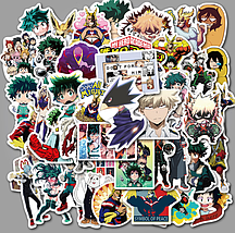 Набір вінілових наклейок стикерів Аніме My Hero Academia Стікербомбінг на автотелефон ноутбук 50 шт., фото 4