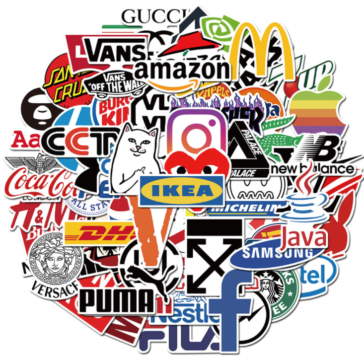 Набір вінілових наклейок стикерів Набір Логотип Бренди Хайпові Стикербомбінг на авто телефон 70 шт.