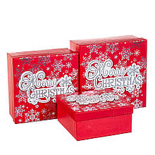 Набор новогодних подарочных коробок "Снежинки" 3 шт. (20х20х9.5 см)