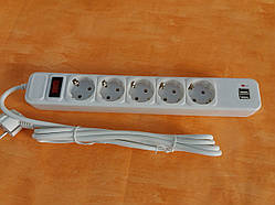 Подовжувач мережевий фільтр переноска 3 м на 5 розеток 2 USB SP5 Білий