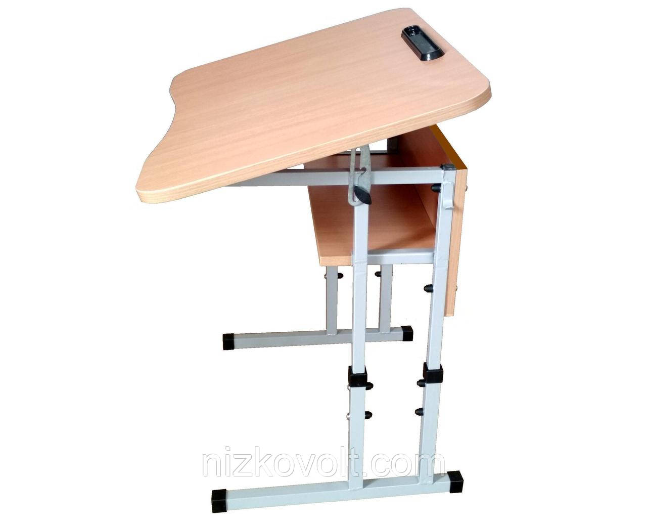 Стіл учнівський 1-місний регульований по висоті з передньою панеллю і полицею, фото 1