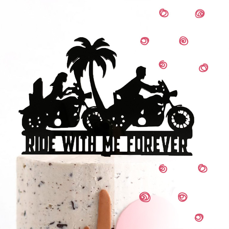 Топер фігурка на торт двосторонній "Ride with me forever" Manific Decor (чорний білий)