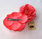 Заколка-уточка з квіткою з тканини ручної роботи "Лососева чайна троянда", фото 2