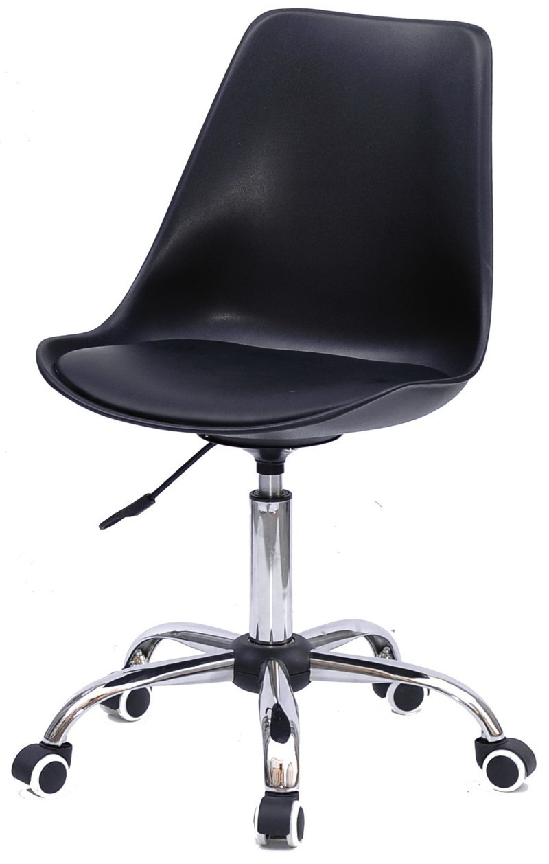 Стул Albert CH-Office Черный Кожзам, Хромированная Опора на Колесах ...