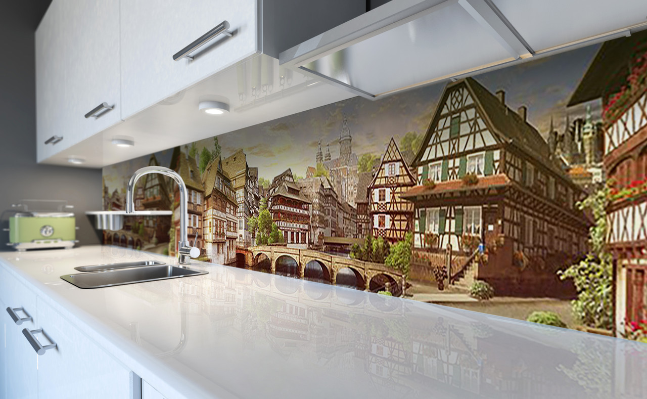 Вініловий 3Д кухонний фартух Старовинна Європа плівка ПВХ скіналі вдома Архітектура Бежевий 600*2000 мм