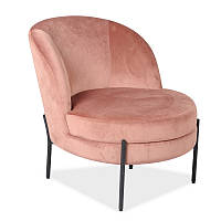 Мягкое кресло Белла Роза, розовый матовый велюр (velvet) на черных матовых металлических ножках
