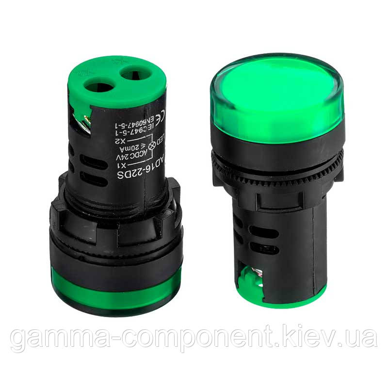 Світлодіодний індикатор AD16-22DS, 24V, зелений