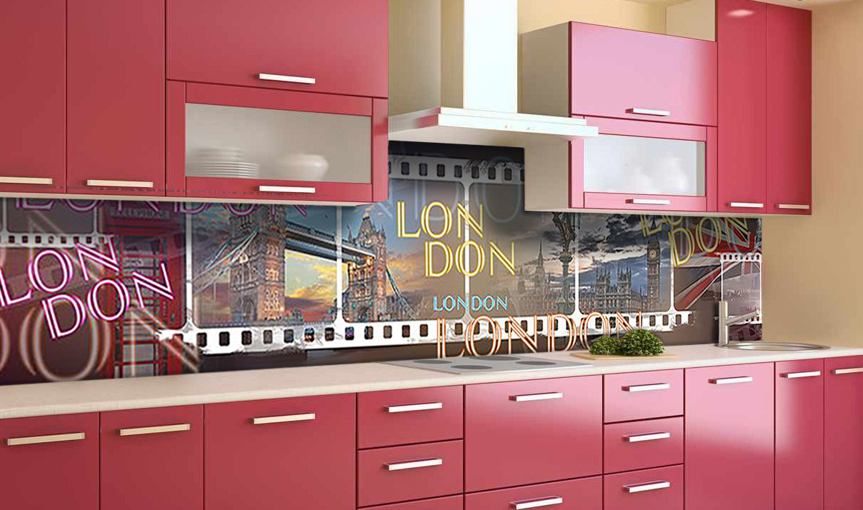 Вініловий 3Д кухонний фартух Лондон Кіноплівка самоклеюча плівка ПВХ скіналі Абстракція Блакитний 600*2000 мм