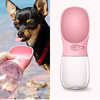 Прогулочная поилка для животных Dogbaby бутылка для воды 350 мл Розовая