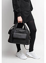 Містка жіноча чорна сумка з двома ручками та довгим ремінцем через плече матова екошкіра