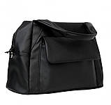 Стильна жіноча спортивна сумка з екошкіри з двома ручками і довгим ремінцем через плече чорна, фото 8