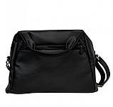 Містка жіноча чорна сумка з двома ручками та довгим ремінцем через плече матова екошкіра, фото 5