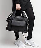 Містка жіноча чорна сумка з двома ручками та довгим ремінцем через плече матова екошкіра, фото 7