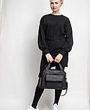 Містка жіноча чорна сумка з двома ручками та довгим ремінцем через плече матова екошкіра, фото 7