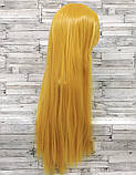 Перука жовтий довгий прямий із довгою челкою жіночий для жінок 80 см зі штучного волосся, фото 2