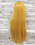 Перука жовтий довгий прямий із довгою челкою жіночий для жінок 80 см зі штучного волосся, фото 3