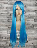 Перука блакитна довга пряма з довгим чубчиком жіноча для жінок 80см зі штучного волосся, фото 2