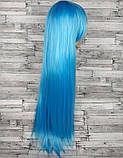 Перука блакитна довга пряма з довгим чубчиком жіноча для жінок 80см зі штучного волосся, фото 3