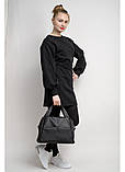 Чорна жіноча сумка велика міська з двома ручками і довгим ремінцем через плече, матова еко-шкіра, фото 10