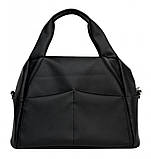 Чорна жіноча сумка велика міська з двома ручками і довгим ремінцем через плече, матова еко-шкіра, фото 7