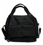 Жіноча спортивна чорна сумка з матовою екошкіра з довгим ремінцем через плече і двома ручками, фото 2