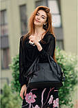 Жіноча чорна сумка містка з довгим ремінцем через плече і двома ручками матова екошкіра, фото 10
