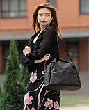 Чорна жіноча сумка велика міська з двома ручками і довгим ремінцем через плече, матова еко-шкіра, фото 5