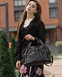 Чорна жіноча сумка велика міська з двома ручками і довгим ремінцем через плече, матова еко-шкіра, фото 4