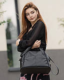 Чорна жіноча сумка велика міська з двома ручками і довгим ремінцем через плече, матова еко-шкіра, фото 3