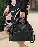 Чорна жіноча сумка велика міська з двома ручками і довгим ремінцем через плече, матова еко-шкіра, фото 6