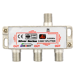 Розгалужувач із проходом живлення 5 В EUROSKY 5-2400MHZ 3-way для ефірного, кабельного ТВ