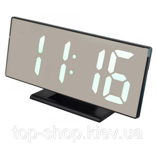 Електронні настільні дзеркальні LED годинник з будильником і термометром UKC DS-3618L білі цифри, фото 1