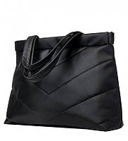 Вместительная черная женская сумка шоппер с двумя ручками матовая эко-кожа