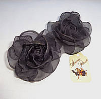 Заколка-уточка з квіткою з тканини ручної роботи "Чорна чайна троянда"