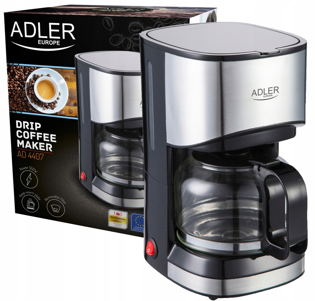 Нова кавоварка крапельного типу зі скляною колбою Adler AD4407 з Європи з гарантією