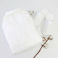 Білий халат + тапочки (велюрова махра)