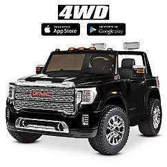 Двомісний дитячий електромобіль Джип M 4294 EBLRS-2, GMC Sierra, 4WD, шкір. сидіння, колеса EVA, чорний лак