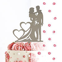 Топпер фигурка на свадебный торт зеркальный двусторонний Manific Decor "Свадебная пара сердца"