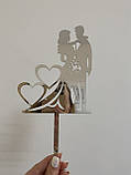 Топер фігурка на весільний торт дзеркальний двосторонній Manific Decor "Весільна пара серця", фото 2